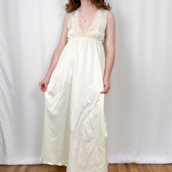 Vintage Silky Nightgown Maxi Slip Dress Set House Coat Robe Mid Century Pajamas - Picture 3 of 9